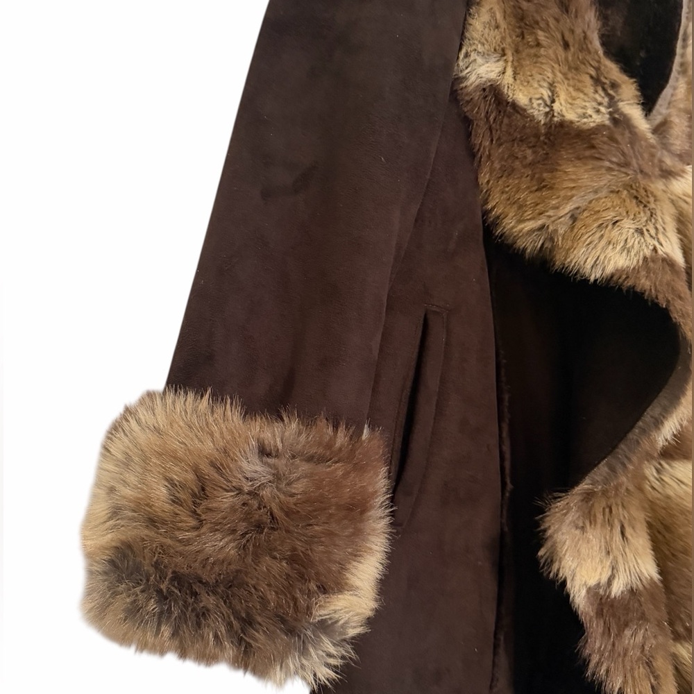 Penny Lane Style Faux Fur Trim Teddy Lined Super Warm Boho Coat Size L - Picture 5 of 12